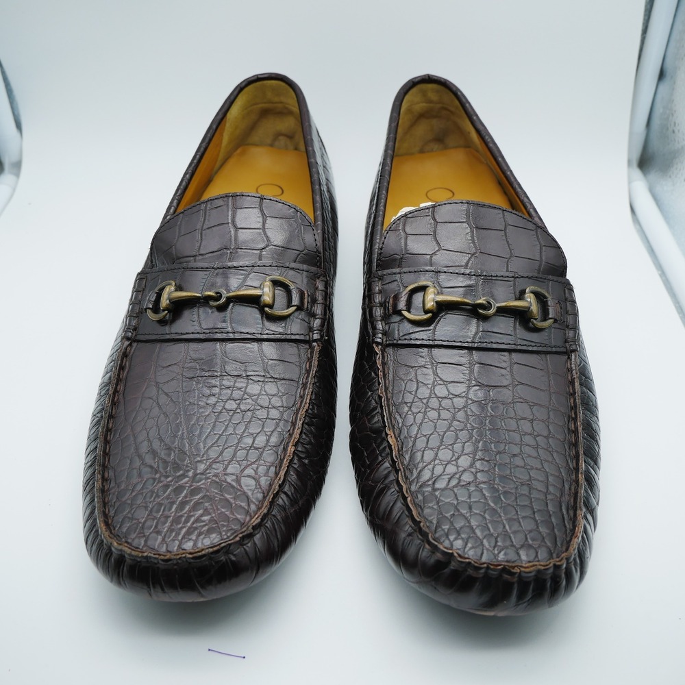 Cole Haan Vintage Grant Bit Loafers Men Brown Croc Embossed Leather Driving Mocs